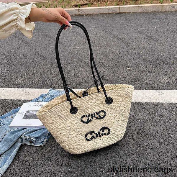 

straw bag women's large capacity basket bag handbag shoulder bag women's woven vegetable basket tote leather garden bag summer wea