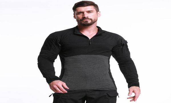 

men tactical combat shirt casual camouflage t shirt multicam camo long sleeve riding training sport 6006540, Black;green