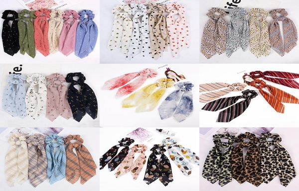 

36 style women girl elastic hairbands streamer accessories scrunchies plaid stripe leopard chiffon turban ponytail holder hair tie9181848, Slivery;white