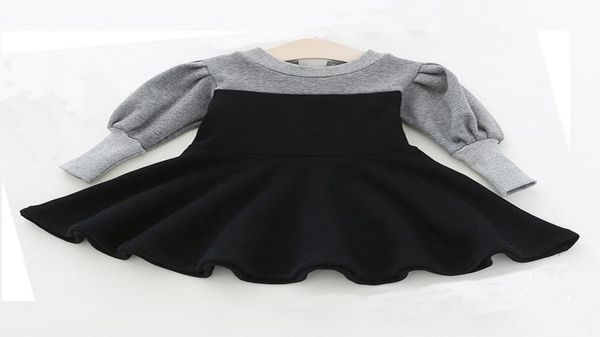 

contrast color patchwork infant winter dresses fleece lined lantern long sleev casual boutique baby dress 181129028586106, Red;yellow