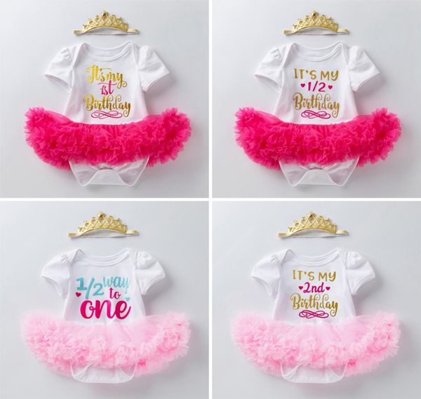 

kids designer clothes girls 1st 2nd birthday cake smash outfits infant clothing sets rompertutu skirtheadband newborn baby suits4918670, Red;yellow