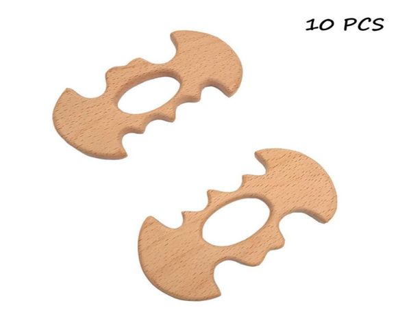 

10pcs food grade beech wooden animal shape batman teether teething pendant shower toys diy gift baby shower bracelet6318055