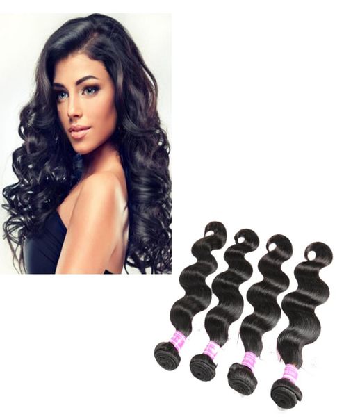 

4 bundles malaysian indian mongolian brazilian peruvian cambodian virgin human hair weaves unprocessed natural color body wave hai6062886, Black