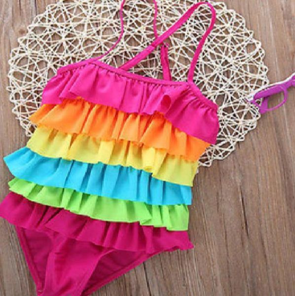 

baby girls rainbow one piece swimwear swimsuit lovely cute dress bikini swiming beach wear bathing suits for girls2677910, Black