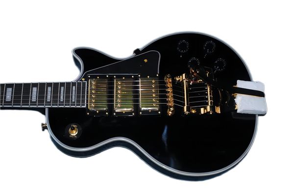 

delivery wholesale lp custom shop black electric guitar rosewood finger. golden hardware, golden jazz 3 pickup