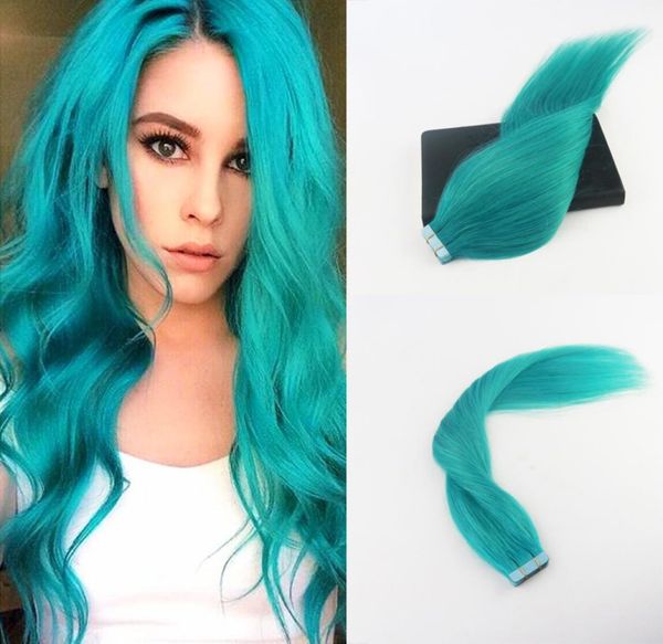 

seamless tape in hair extensions teal green 100 remy human hair extensions straight for fashion women 40pcs 100gpackage3349159, Black