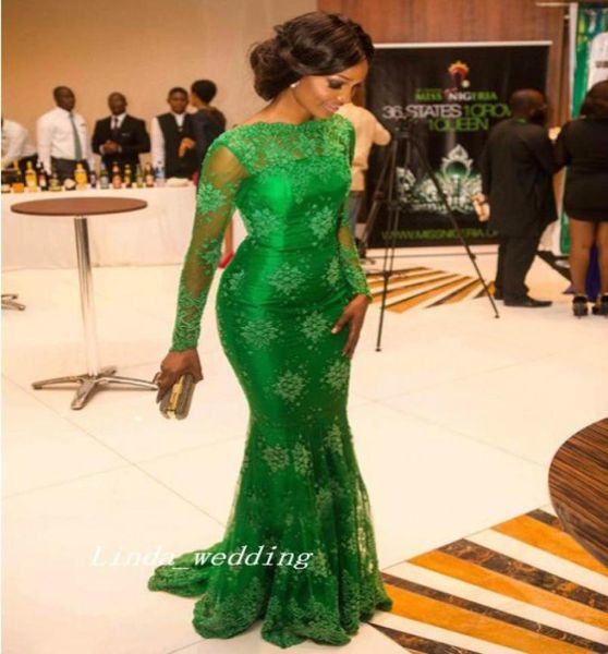 

new arrival green colour trumpet mermaid high neck long sheer sleeves applique floorlength evening dress women gowns7927259, Black;red