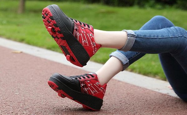 

new children roller skate shoes boys girls automatic jazzy flashing heelies spord kids sneakers with onetwo wheels zapatillas y198251791, Black;red