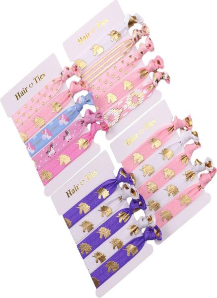 

elastic hairband bowknot gold foil unicornshorse printed knotted hand band for girls hair ties headwear5638630, Slivery;white