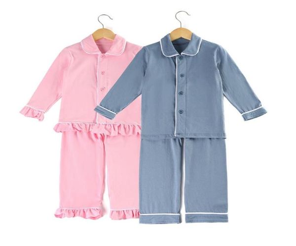 

girls boys pajamas cute children clothes plain cotton kids ruffle pajama set toddler sleepwear 12m8years t2009015827598, Blue;red