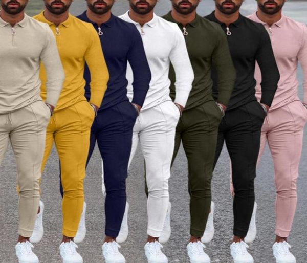 

jogging clothing 2021 autumn european american men039s casual lapel zipper solid color suit longsleeved trousers twopiece tra6614207, Black;red