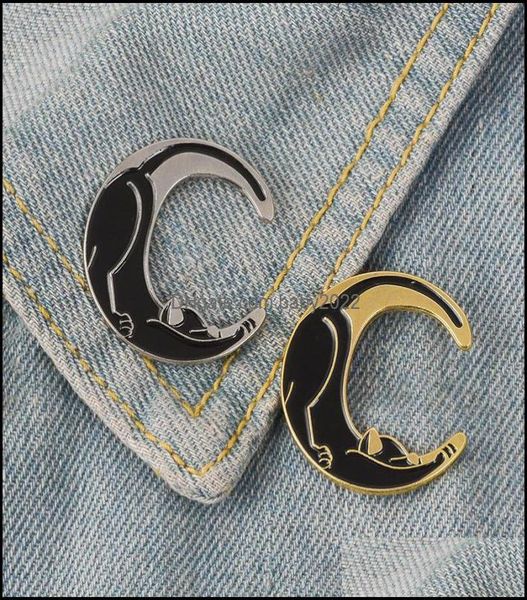 

cartoon accessories products baby kids maternity black cat moon enamel pins gold sier badge brooch lapel pin denim shirt bag co5761238, Blue