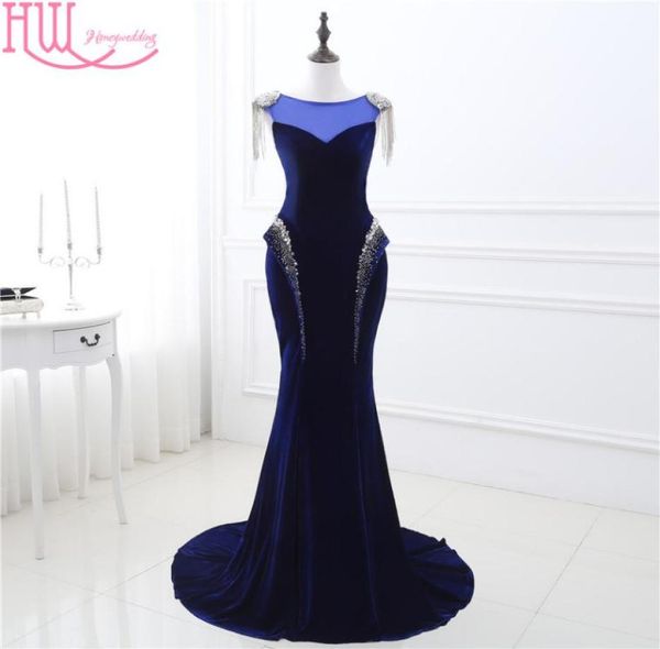 

100 real po mermaid dresses evening wear navy blue cap sleeves beaded shiny prom dresses long in stock formal dress9044545, Black;red