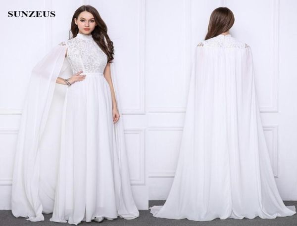 

long white evening gowns lace high neck formal dresses with long cape elegant chiffon party gowns saudi arabic caftan8949409, Black;red
