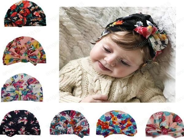 

newborn soft baby hats knotted bowknot flower print cotton caps kids india hats turban infant head wrap5030195, Yellow