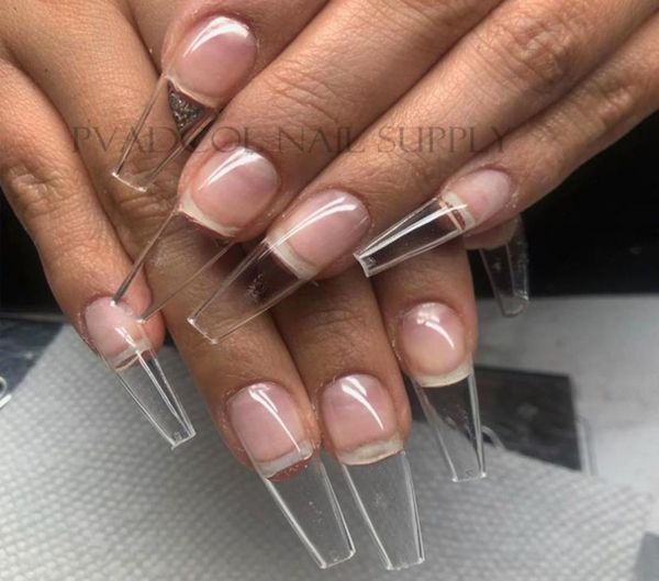 

gel x nails extension system full cover sculpted clear stiletto coffin false nail tips 240pcsbag6711886, Red;gold