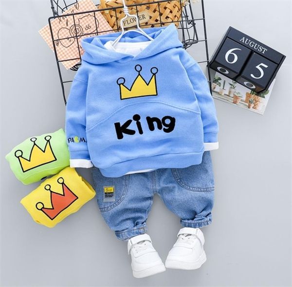 

new kid boy casual hooded clothing set outfit 1 2 3 4 years cute cartoon letter print tshirt and jeans kids boy costume x04017239639, White