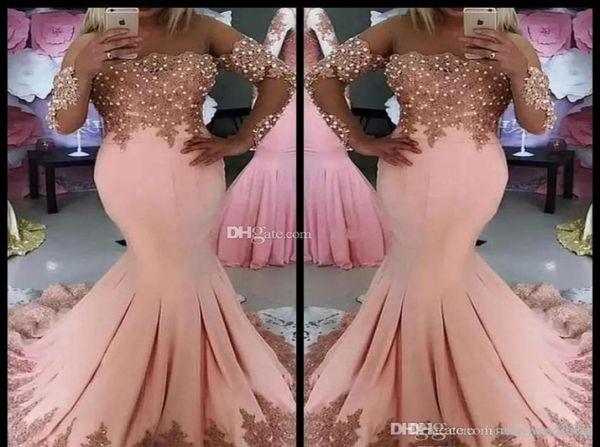 

2019 pink prom dress mermaid off shoulder long sleeves formal holidays wear graduation evening party gown custom made plus s3291059, Black