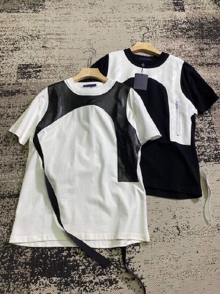 

2023ss early spring new high-grade cotton printed t-shirt round neck stitching pullover short sleeves size m-xxxl color black and white a342, Black;brown
