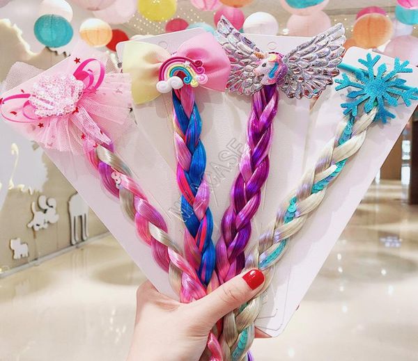 

girls unicorn cartoon hair band rings colorful braids wig sequined glitter braid wigs ponytail holder circles cosplay princess hai2037217, Slivery;white