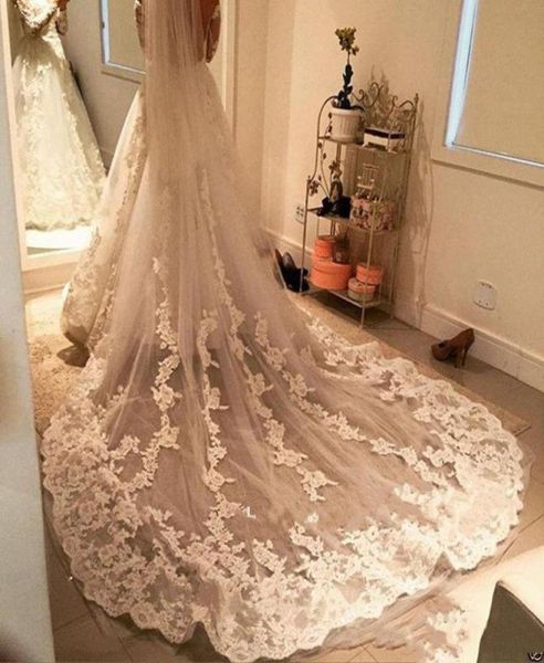 

selling bridal veils cathedral length lace applique long wedding veil ivory or white veil with comb3930430, Black