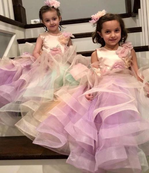 

2020 colorful hand made flowers flower girl dresses ball gown tiers little girl wedding dresses communion pageant dresses go7819189, White;blue