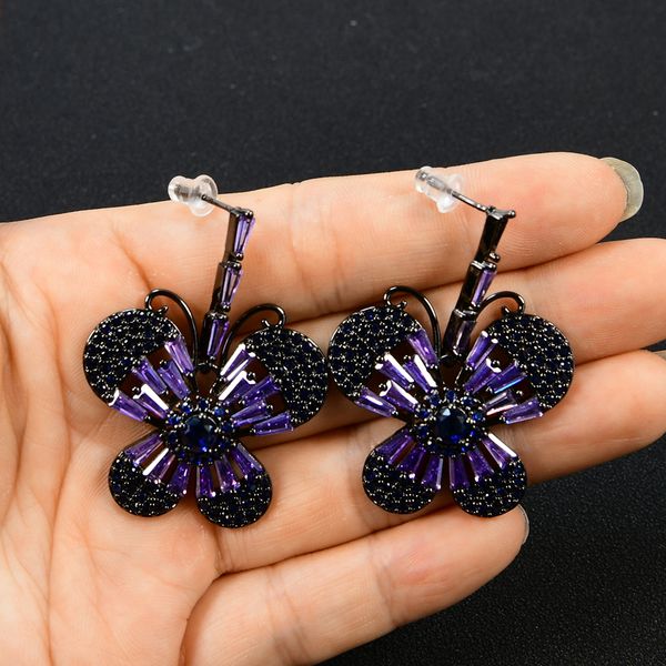 

cz crystal pave butterfly shape gunmetal dangle drop stud earrings for women gift wedding studs earrings, Silver