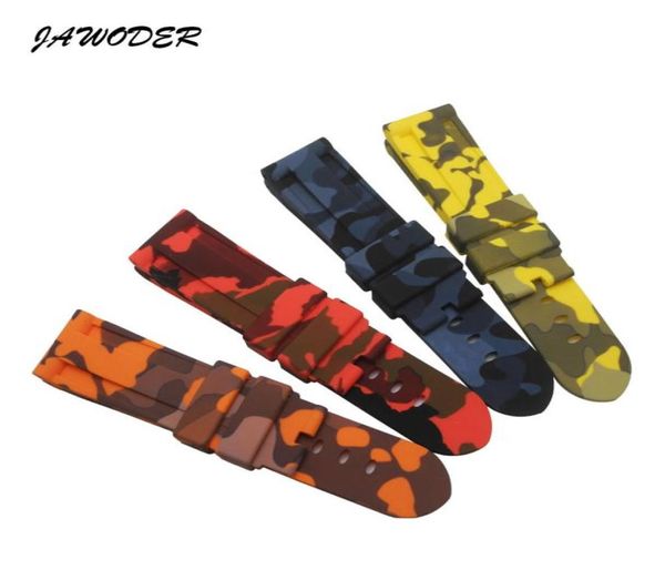 

jawoder watchband 24mm 22mm buckle end blue yellow red orange camouflage silicone rubber diver watch band strap without buckle1903623, Black;brown