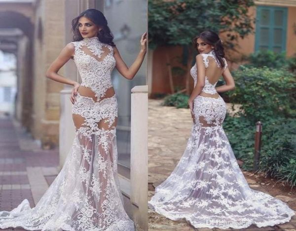 

2018 arabic see through lace evening dresses sheer bodice appliques long prom gowns high neck backless ba82431107242, Black;red