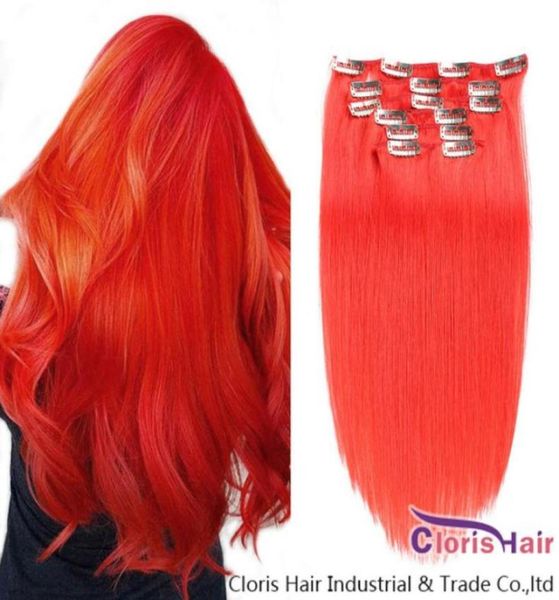 

great texture red real human hair clips in extensions 70g 100g 120g brazilian remy clip on weave silky straight natural extentions4190305, Black;brown