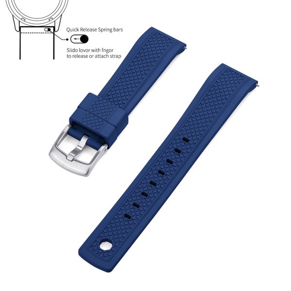 

watch bands 20mm 22mm vulcanized fkm rubber watch strap wristband slide keeper ring sport with quick release watchband 230701, Black;brown