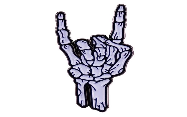 

rock on skeleton enamel pin skull hand badge halloween accessories2282617, Blue