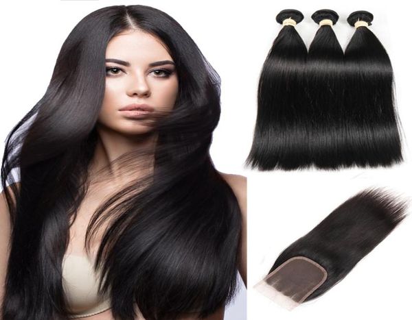 

human hair bundle with hd lace closure brazilian hair bundles straight virgin hair extensions middlethree part closure 445143791, Black