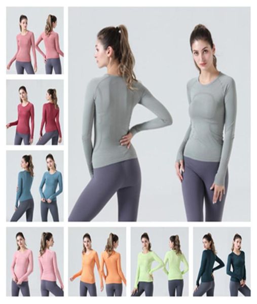 

2022 yoga outfits long sleeve shirts women breathable running sports gym tights t shirts sportswear9106960