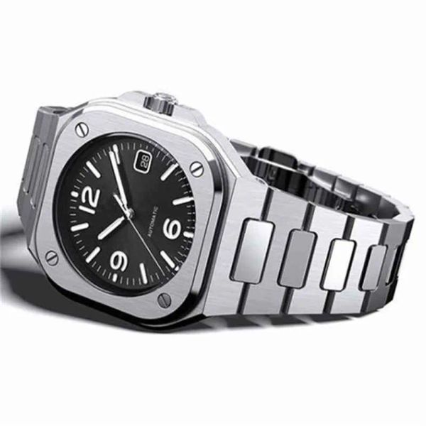 

bell & ross men's premium classic square quartz luxury date steel band montre homme watch relogio masculino244l, Slivery;golden