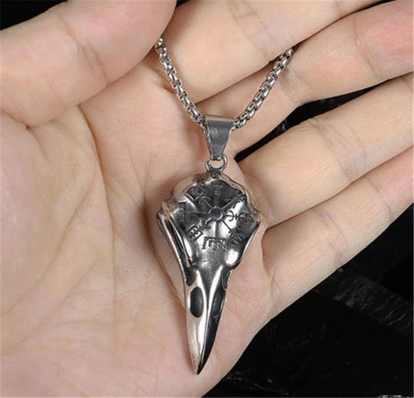 

viking charms vintage silver color punk ethnic totem crow skull pendant leather chain short necklaces womens chic jewelry4713894
