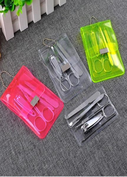 

whole 5pcs stainless steel nail care set pedicure scissors tweezer knife ear pick utility nail clipper kit manicure set3810242