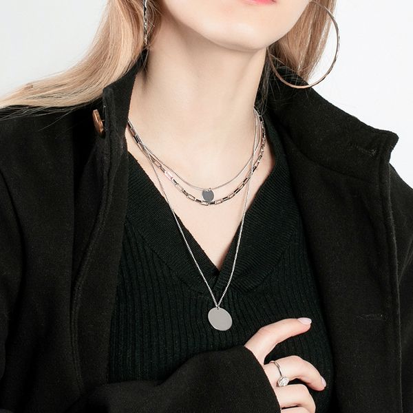 

necklace female niche light luxury choker multi-layer titanium steel necklace bathing without removing the collarbone chain, Silver