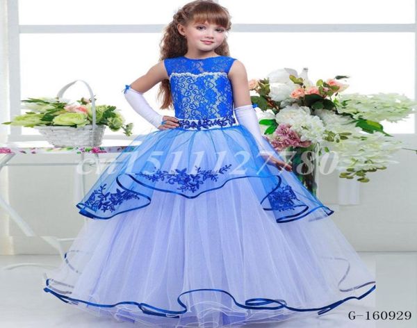 

princess lilac little bride long pageant dress for girls glitz puffy tulle prom dress children graduation gown vestido flower girl6908209, White;blue