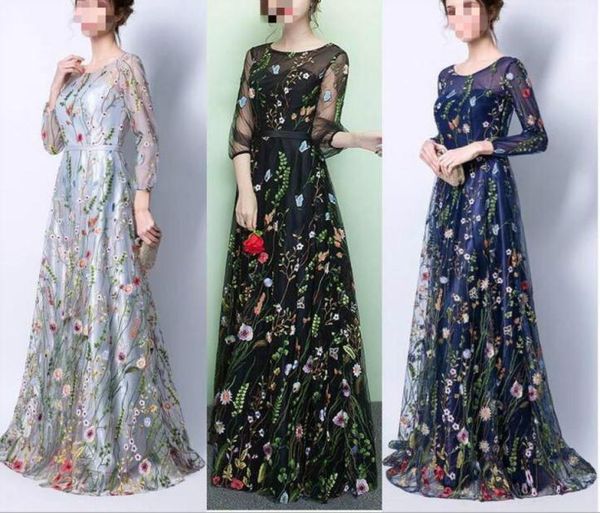 

trendy embroidery floral evening dresses illusion 34 long sleeve plus size sheer neck long party dress prom gowns celebrity pagea3481766, Black;red