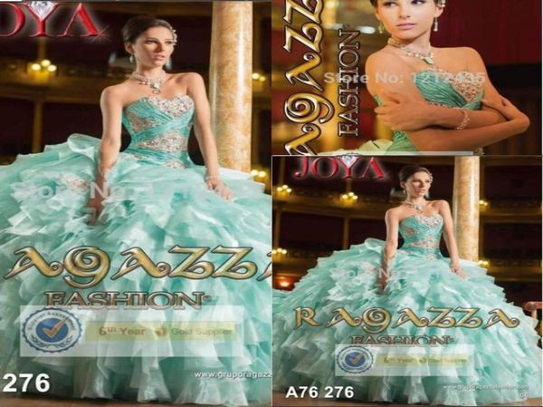 

mint green tiered organza sweet 15 dress new 2017 corset vestido de quinceanera dress with beading train 4327925, Blue;red