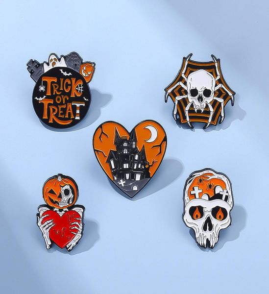 

halloween castle enamel pins custom skeleton boo spooky pumpkin brooches lapel badges gothic jewelry gift for kids friends2411911, Blue
