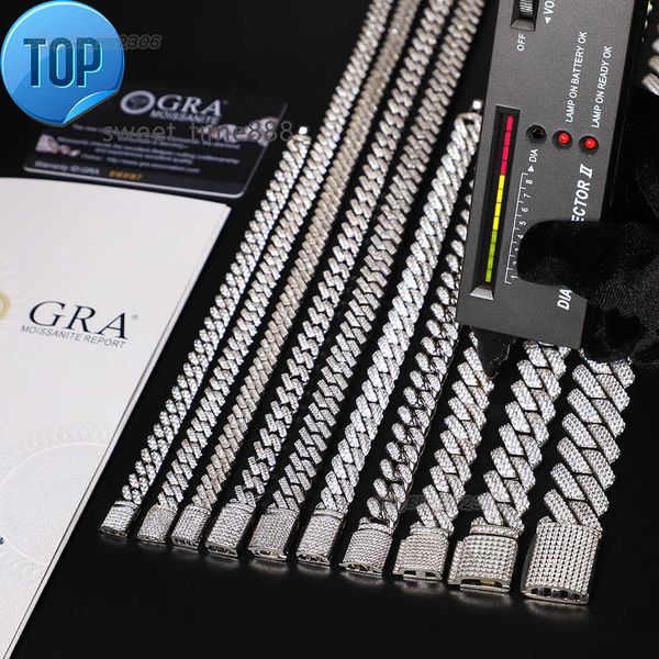

jwy hip hop 925 sterling silver moissanite jewelry 15mm vvs moissanite cuban link chain choker necklaces for men