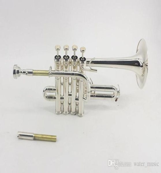 

professional new silver piccolo trumpet 4 piston horn bba 2 leadpipe mouthpiece6812396