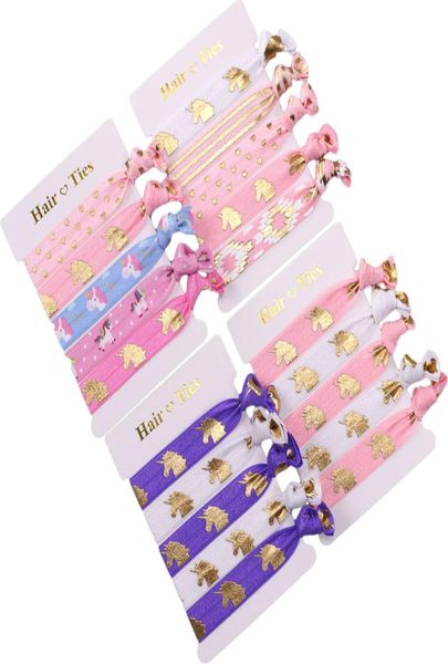 

elastic hairband bowknot gold foil unicornshorse printed knotted hand band for girls hair ties headwear7081316, Slivery;white