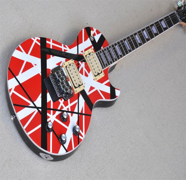 

custom red white stripes electric guitar black open humbucke tremolo bridge mahogany body rosewood fretboard with shell inlay mult2536910