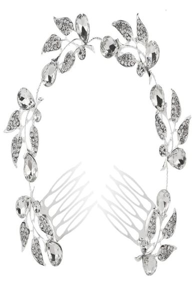 

feis romantic brides long hair ornament full of diamond flowers leaveswater drop silver alloy comb wedding accessory2851121