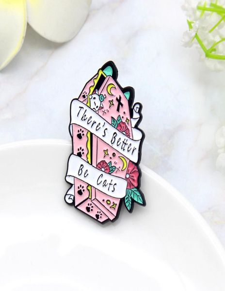 

pink cat coffin there039s better be cats enamel lapel pins banner brooches badges whole pin lovely jewelry spille brosche1497892, Blue