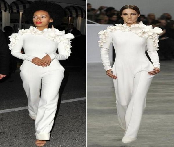 

2019 new arrival celebrity dresses white leg jumpsuit long sleeves high neck with flowers formal party evening dresses custom made1862082, Black;red