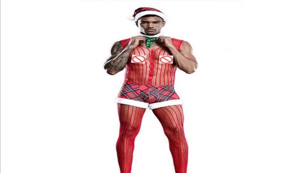 

pub men039s fishnet bodysuit boxers set christmas lingerie for men christmas costume santa claus party outfit christm5401204, Red;black